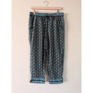 Anthropologie Womens M Geometric Joggers Green Relaxed Lounge Pull On Boho Easy‎